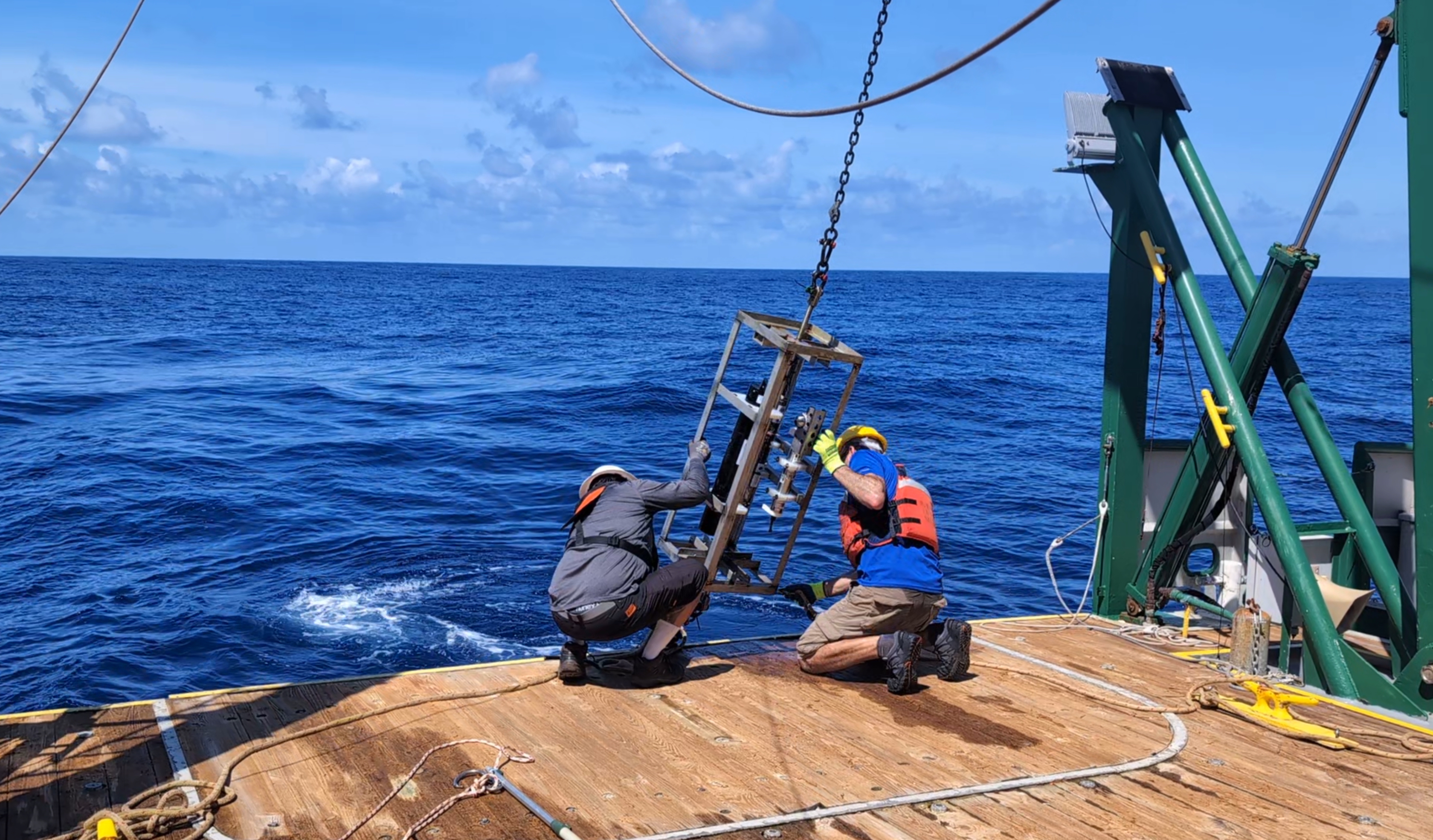 Recovery of sensor frame in Florida Straits in June 2024. Photo credit: Pete Brown